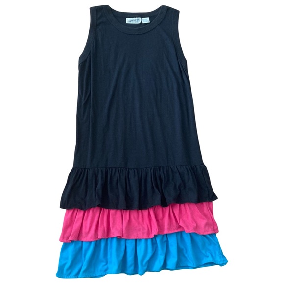 On Purpose Dresses & Skirts - Vintage 80s Black Tank Dress With Ruffled Tiered Pink And Blue Layers Size M.